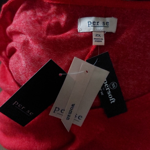 Per Se Womens Plus Size 2X Vibrant Red Coral Soft Long Sleeve Sweater - Picture 10 of 11
